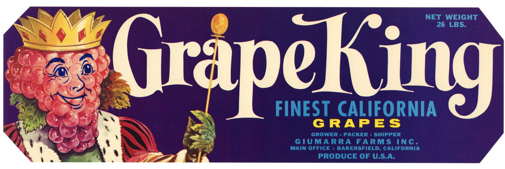 Grape King Brand Vintage Bakersfield Grape Crate Label