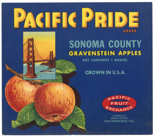 Pacific Pride Brand Vintage Sonoma County Apple Crate Label