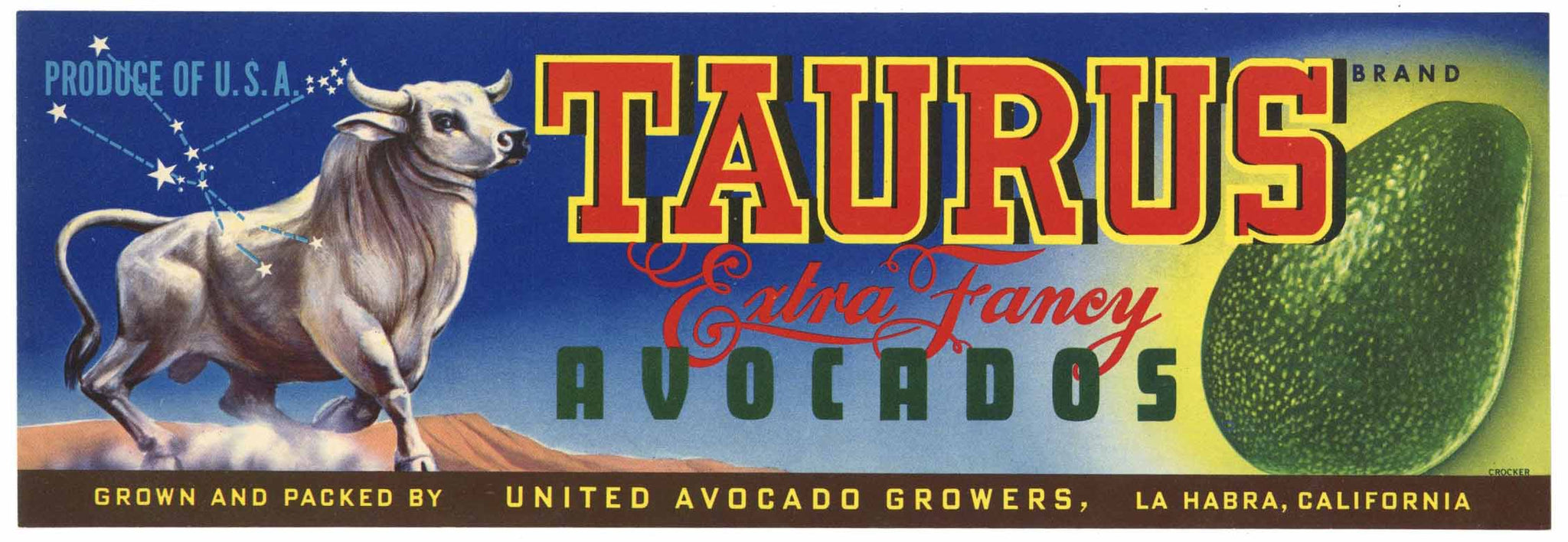 Taurus Brand Vintage La Habra California Avocado Crate Label