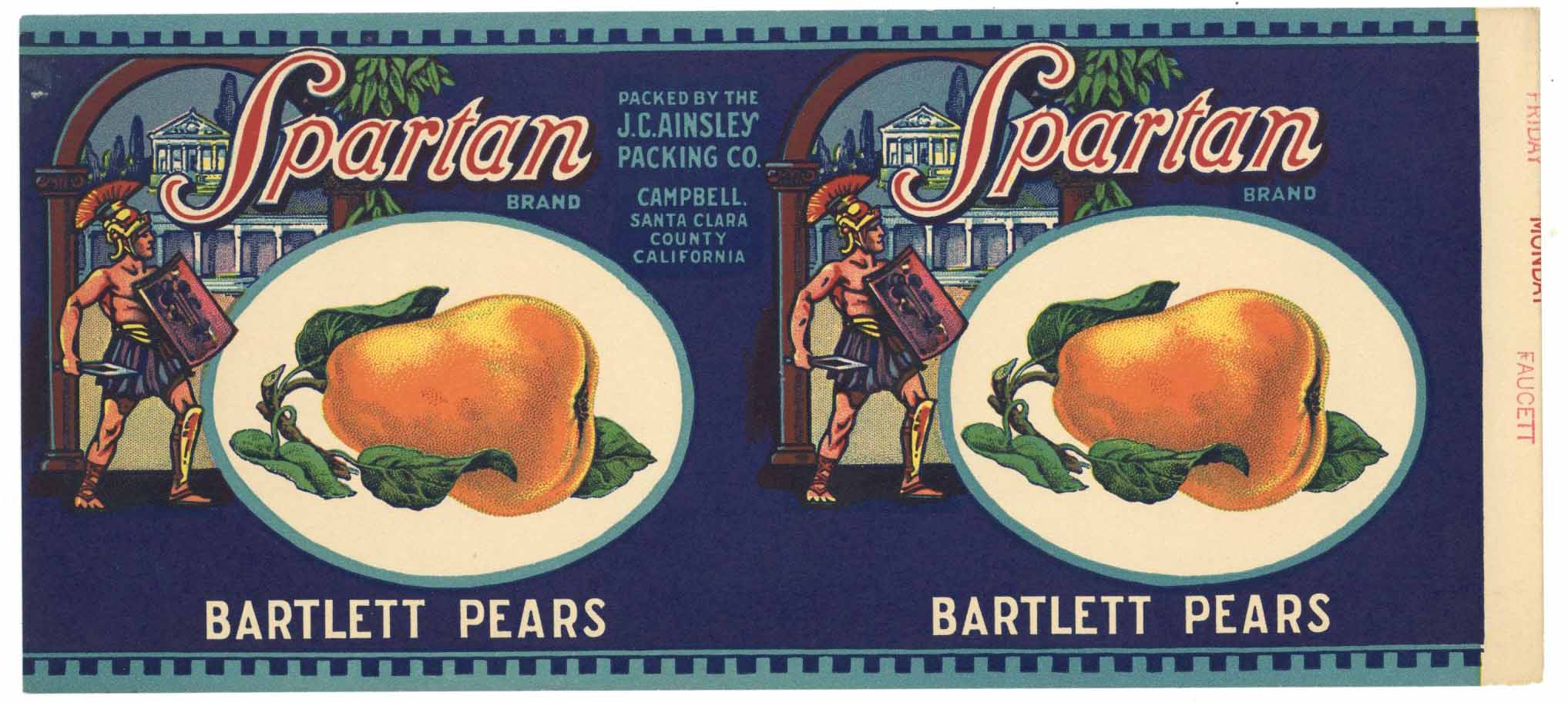 Spartan Brand Vintage Campbell Pear Can Label