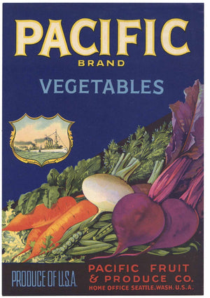 Pacific Brand Vintage Seattle Washington Vegetable Crate Label