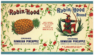 Robin Hood Brand Vintage Pineapple Can Label, Crushed