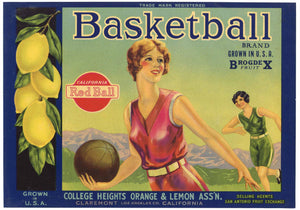 Basketball Brand Vintage Claremont Lemon Crate Label, wave