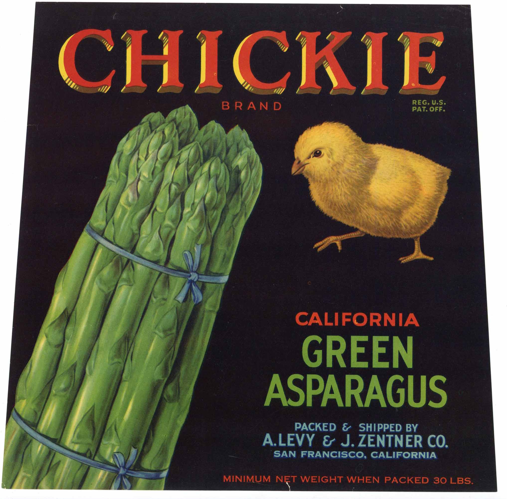 Chickie Brand Vintage Asparagus Crate Label, black, wear