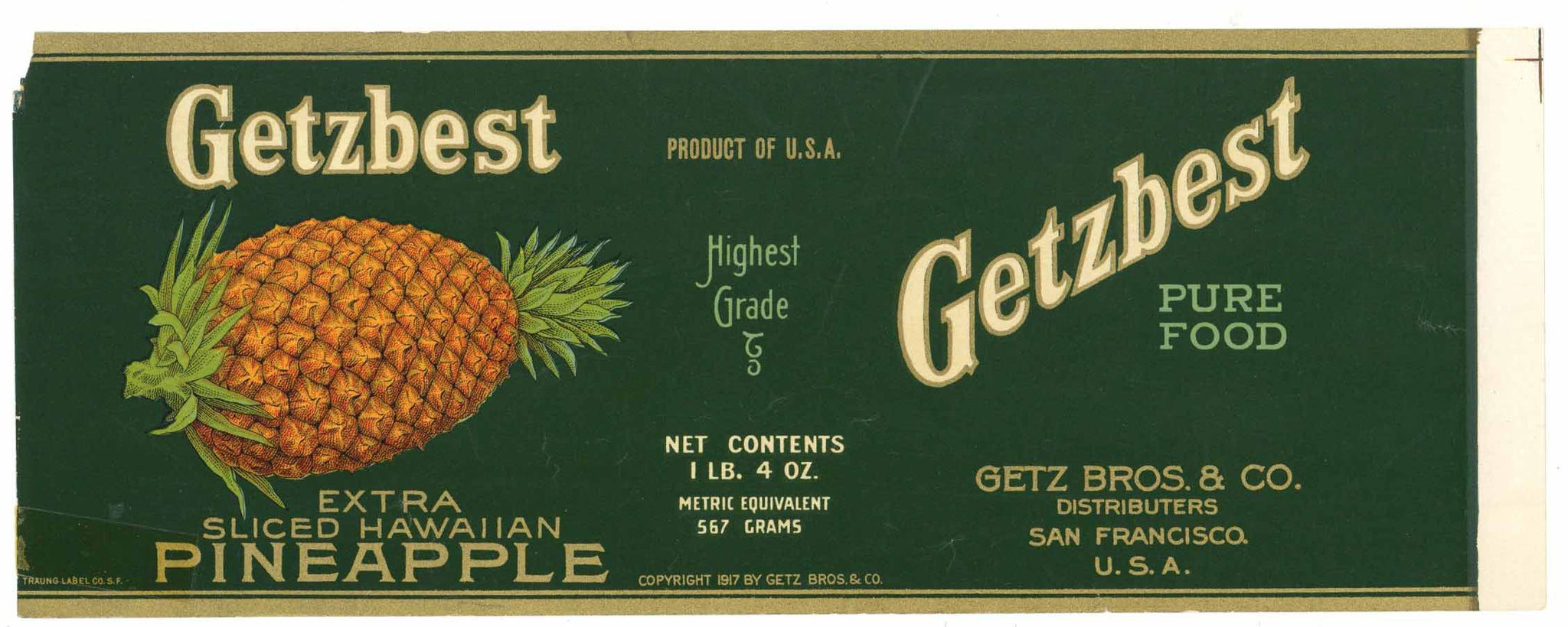 Getzbest Brand Vintage Pineapple Can Label