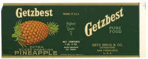 Getzbest Brand Vintage Pineapple Can Label