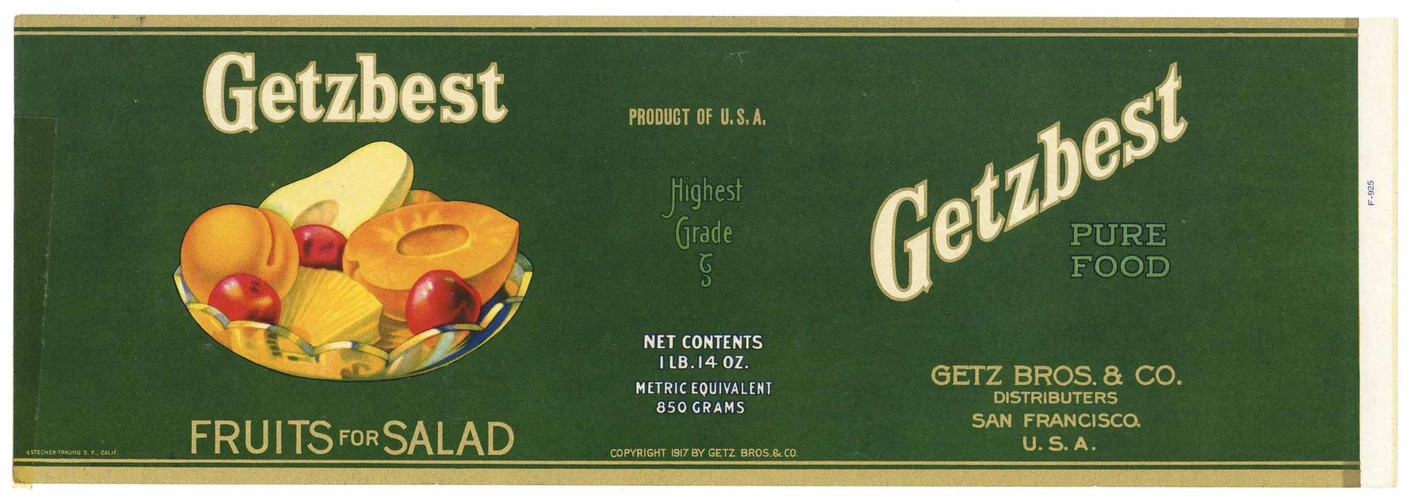 Getzbest Brand Vintage Fruit For Salad Can Label