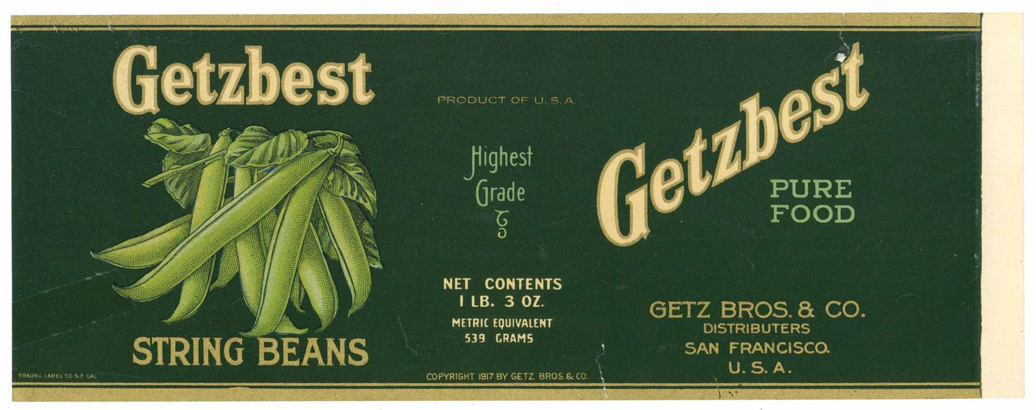 Getzbest Brand Vintage String Beans Can Label