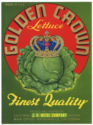 Golden Crown Brand Vintage Watsonville Vegetable Crate Label