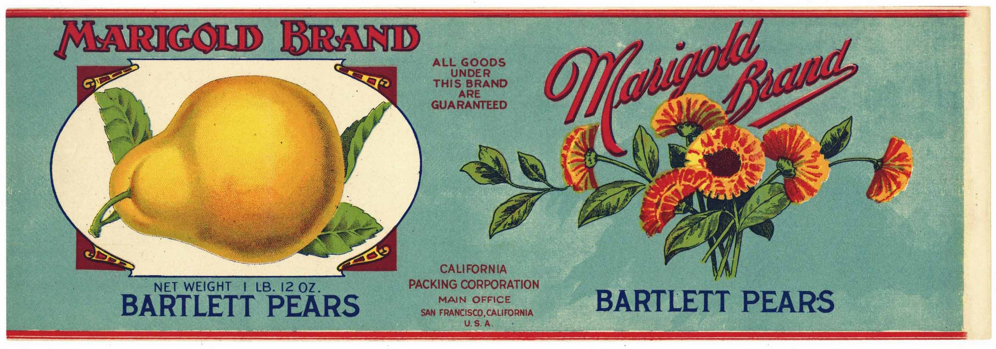 Marigold Brand Vintage Pear Can Label