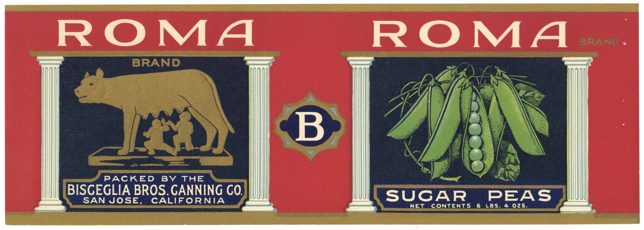 Roma Brand Vintage San Jose California Sugar Peas Can Label – thelabelman