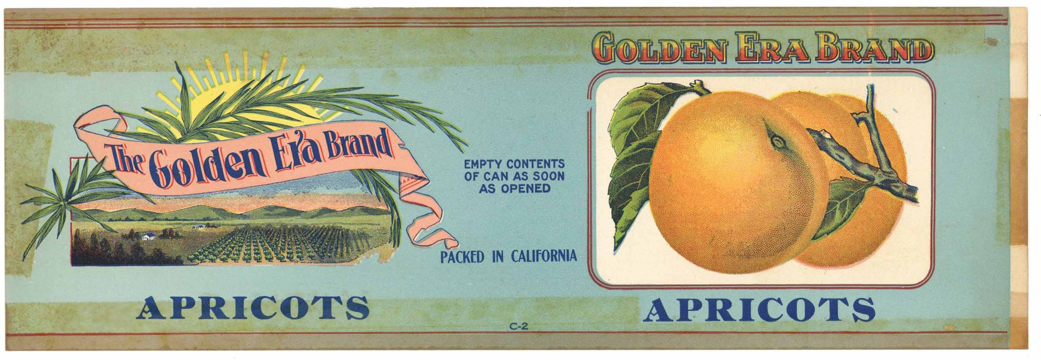 The Golden Era Brand Vintage Apricots Can Label. wear