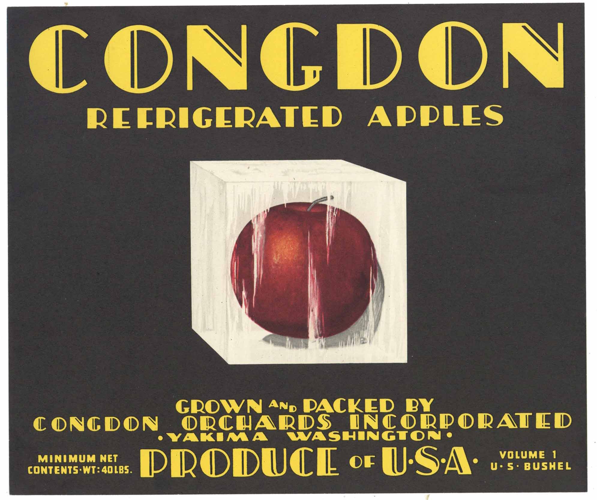 Congdon Brand Vintage Yakima Washington Apple Crate Label, early