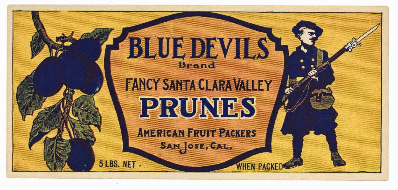 Blue Devils Brand Vintage San Jose California Prune Crate Label