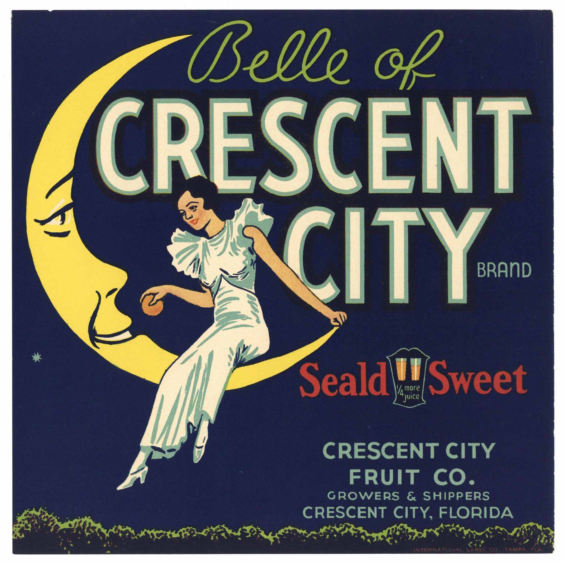 Belle Of Crescent City Brand Vintage Florida Citrus Crate Label