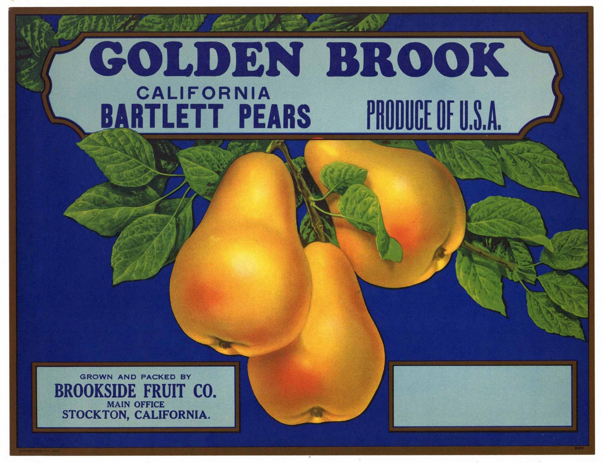 Golden Brook Brand Vintage Stockton California Pear Crate Label