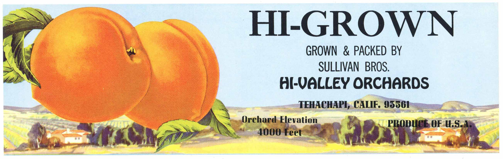 Hi-Grown Brand Vintage Tehachapi California Peach Crate Label