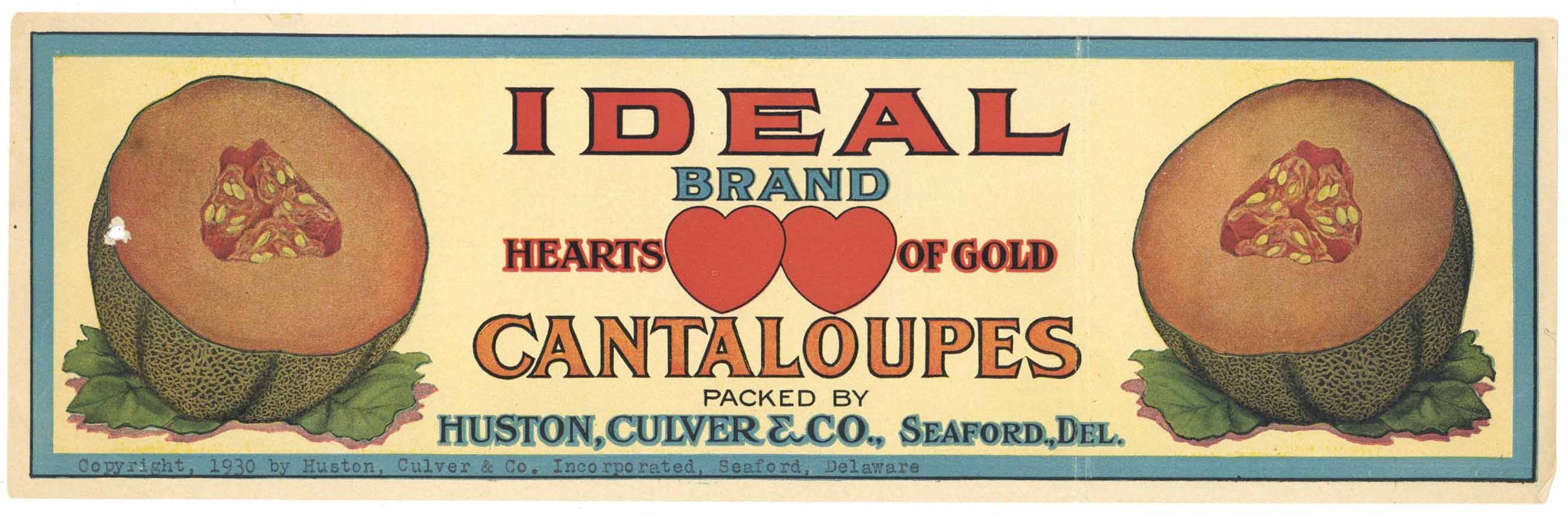 Ideal Brand Vintage Seaford Delaware Melon Crate Label, damage