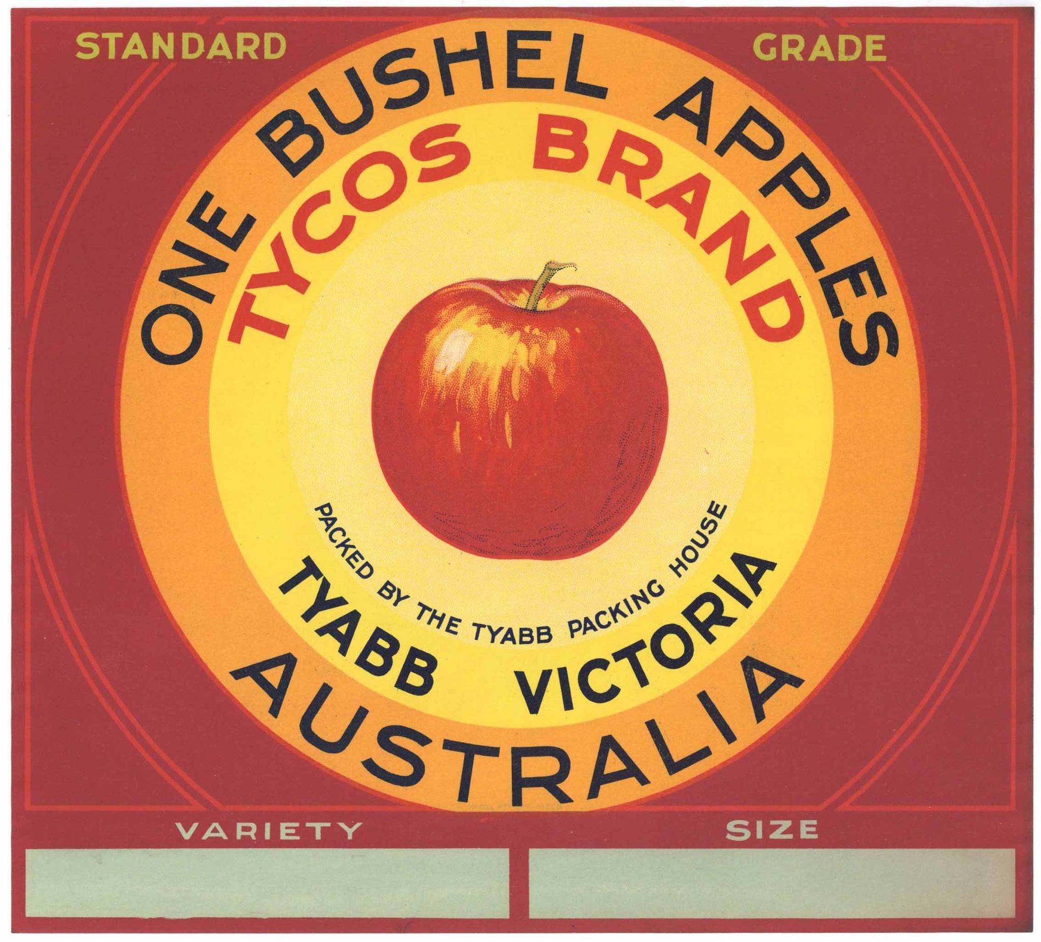 Tycos Brand Vintage Tyabb Victoria Australia Apple Crate Label