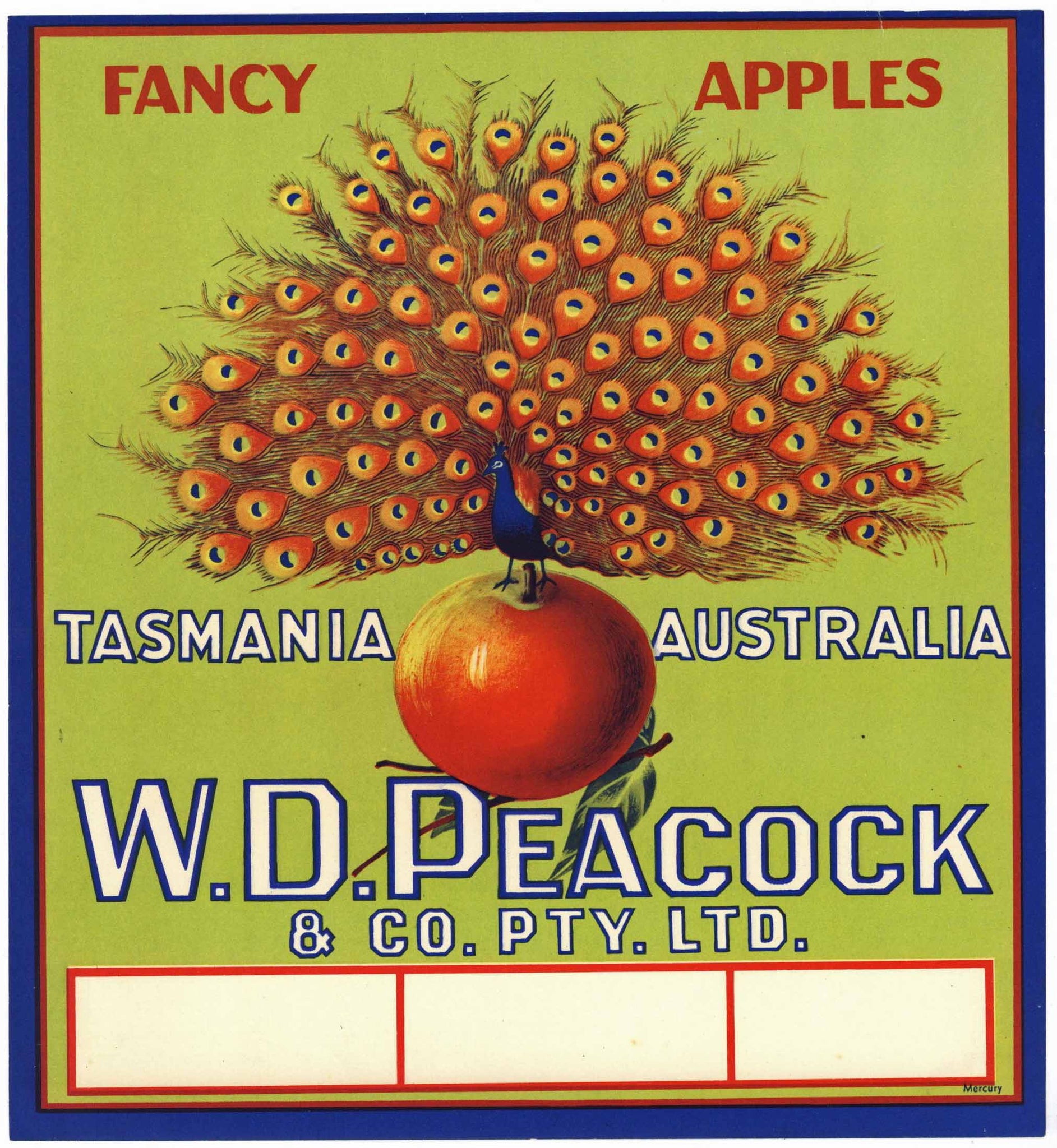 Peacock Brand Vintage Tasmania Australia Apple Crate Label, tall