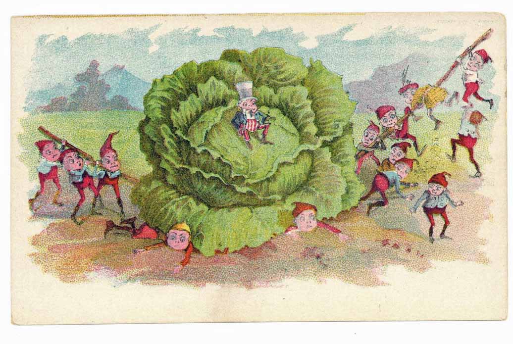 Victorian Trade Card, Palmer Coxs Brownies, Uncle Sam, Lettuce