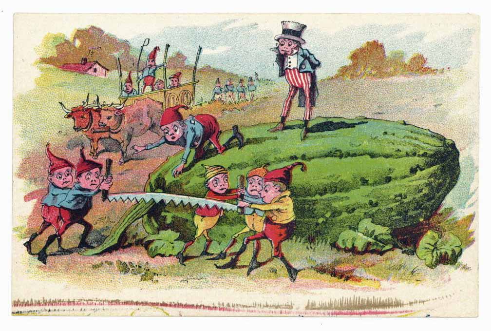 Victorian Trade Card, Palmer Coxs Brownies, Uncle Sam, Cucumber