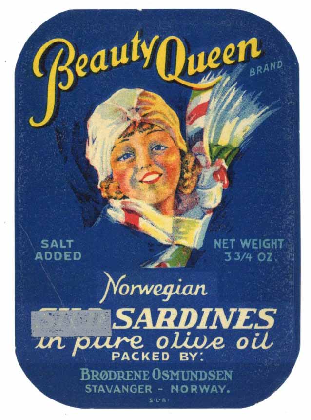 Beauty Queen Brand Vintage Norwegian Sardine Label