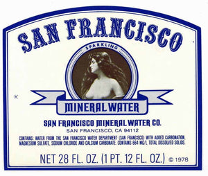 San Francisco Brand Vintage Mineral Water Bottle Label, risqué