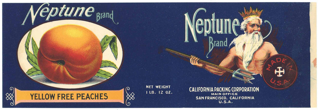 Neptune Brand Vintage Peach Can Label