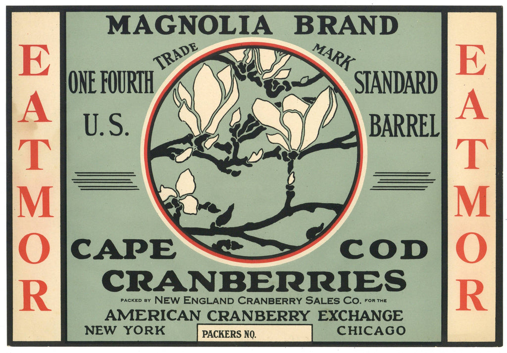 Magnolia Brand Vintage Cape Cod Cranberry Crate Label, 1/4