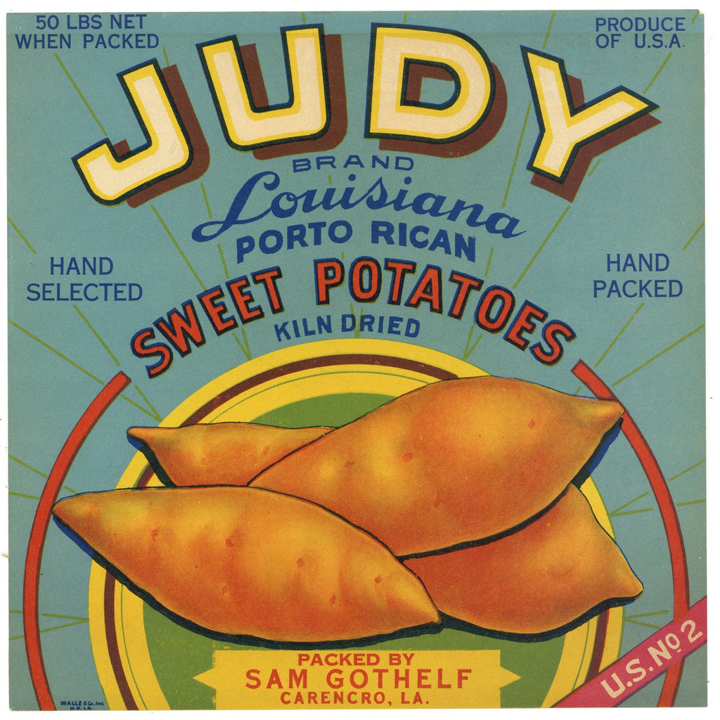 Judy Brand Vintage Carencro Louisiana Yam Crate Label