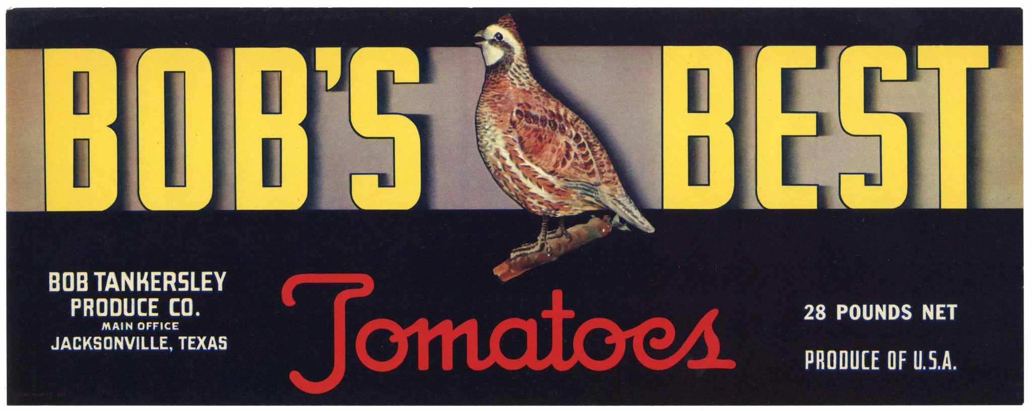 Bob's Best Brand Vintage Jacksonville Texas Tomato Crate Label