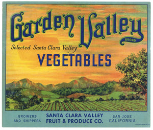 Garden Valley Brand Vintage Santa Clara Valley Vegetable Crate Label