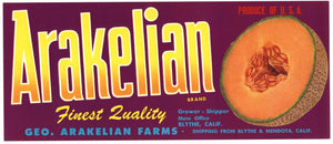 Arakelian Brand Vintage Blythe California Cantaloupe Crate Label, melon