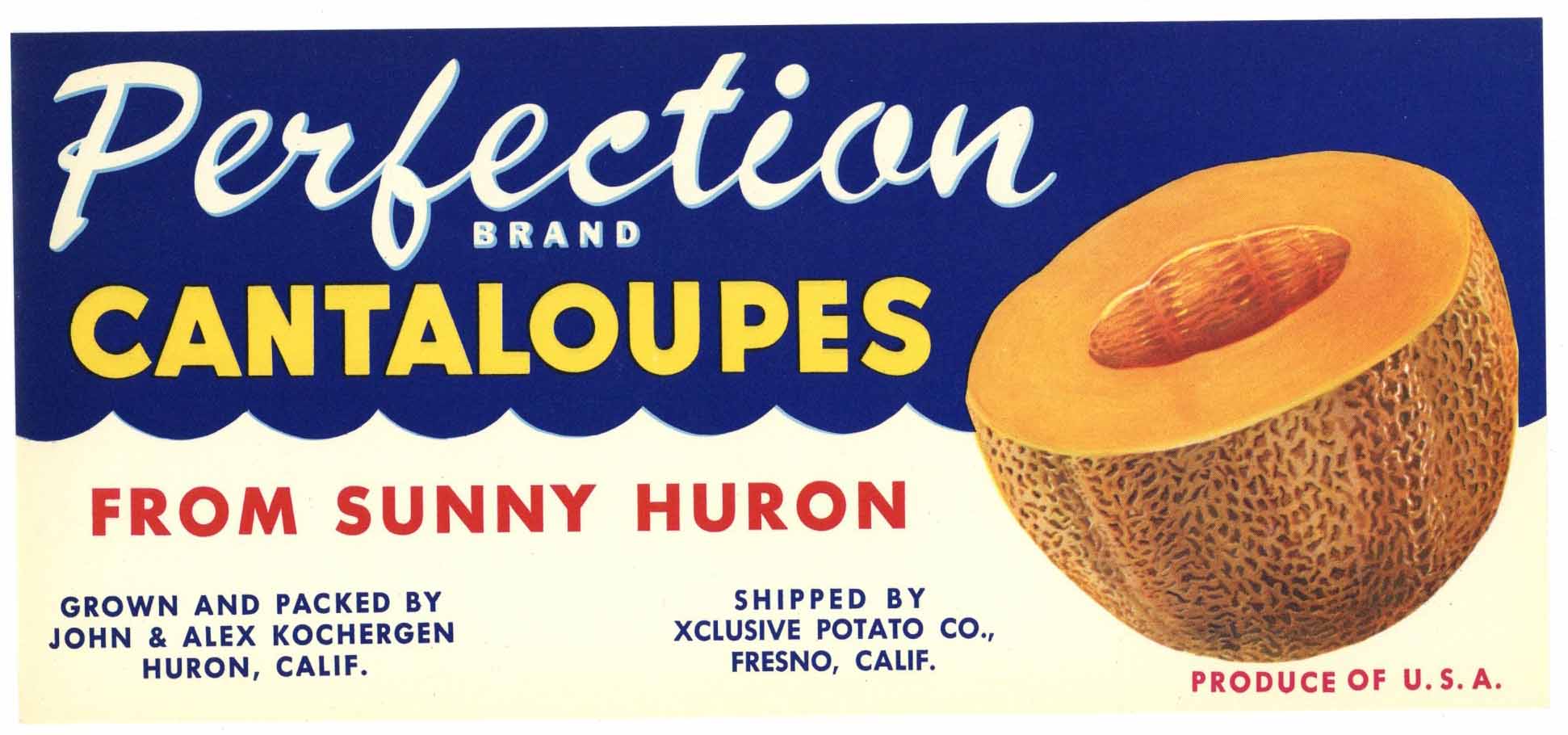 Perfection Brand Vintage Huron California Cantaloupe Crate Label