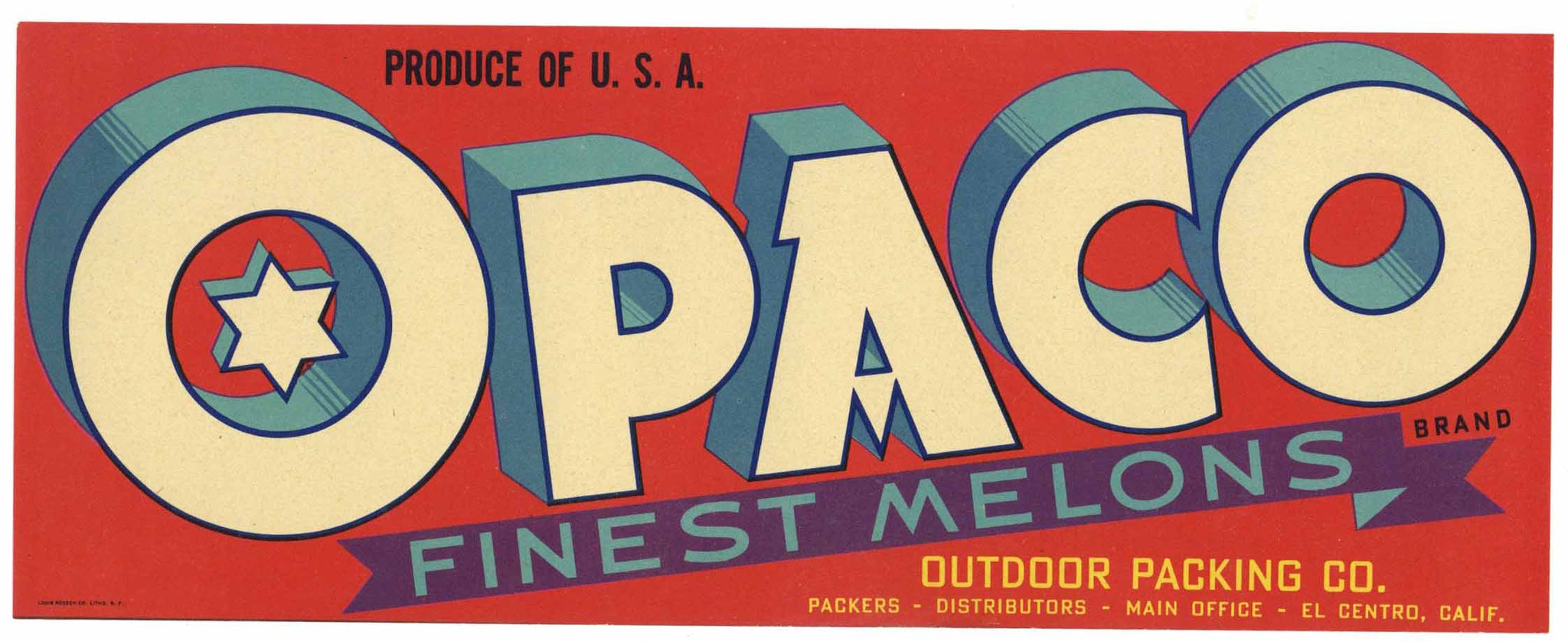 Opaco Brand Vintage El Centro California Cantaloupe Crate Label