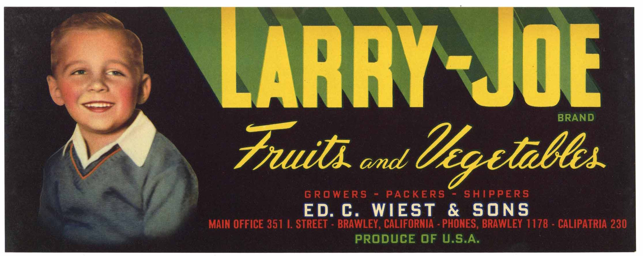 Larry-Joe Brand Vintage Brawley California Produce Crate Label