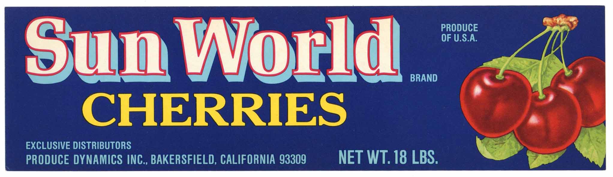 Sun World Brand Vintage Bakersfield California Cherry Crate Label