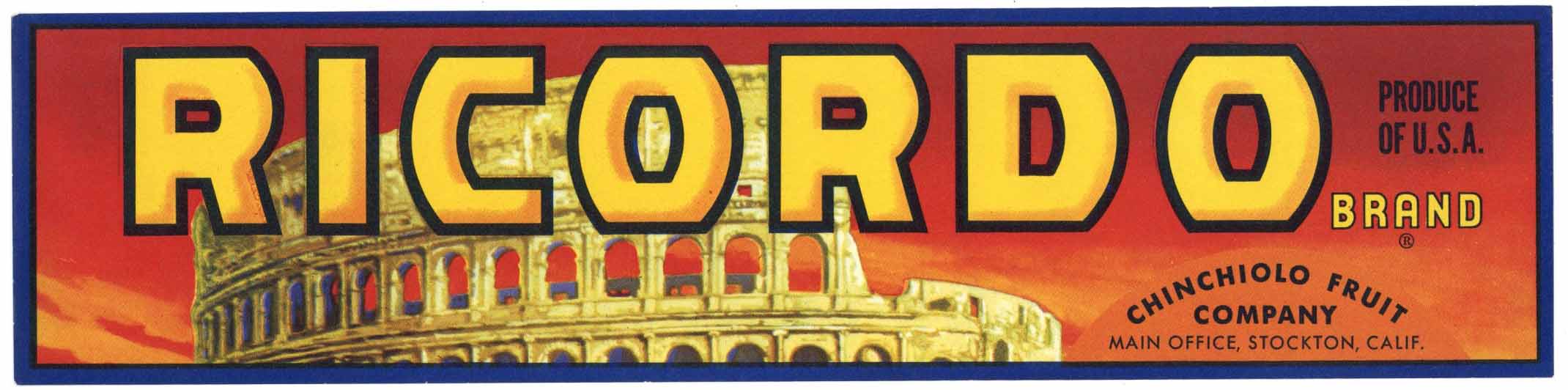 Ricordo Brand Vintage Stockton California Fruit Crate Label – thelabelman