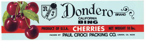 Dondero Brand Vintage Linden California Cherry Crate Label