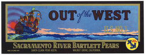 Out Of The West Brand Vintage Walnut Grove California Pear Crate Label, lug