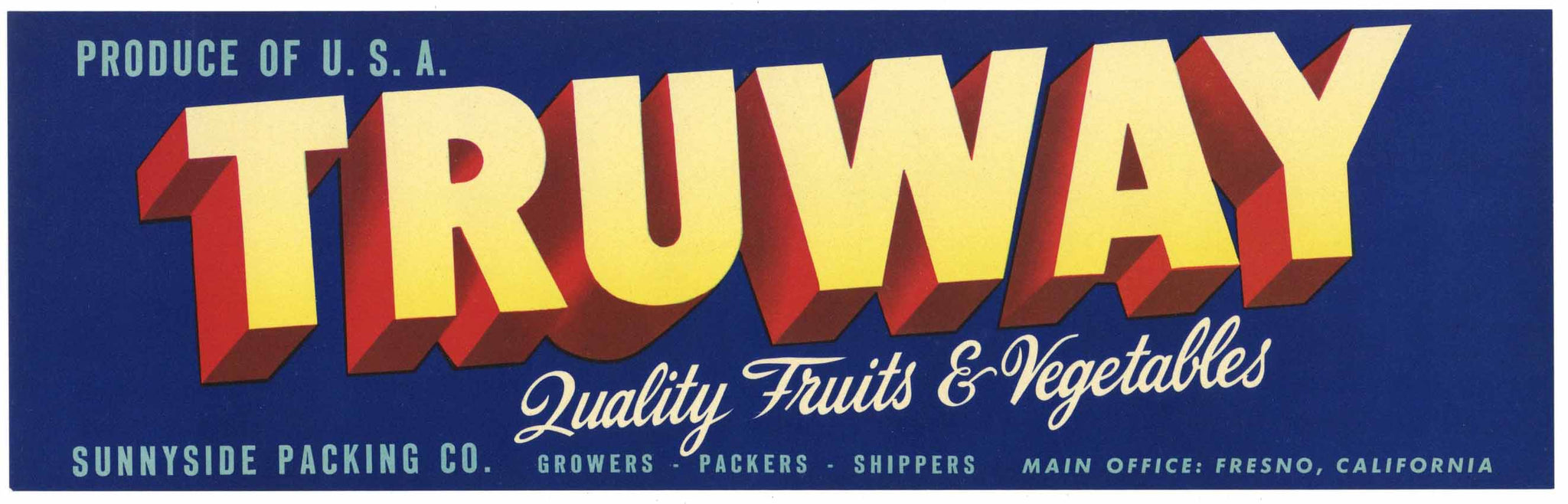 Truway Brand Vintage Fresno California Produce Crate Label, red shade