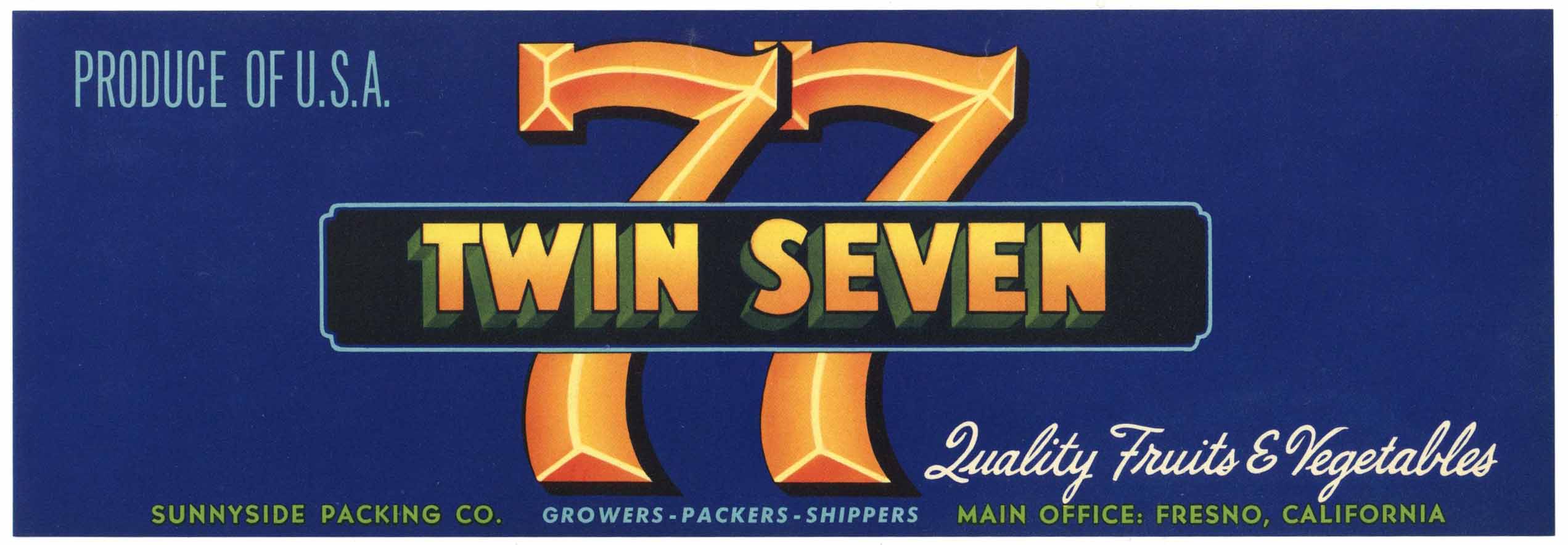 Twin Seven Brand Vintage Fresno California Produce Crate Label ...