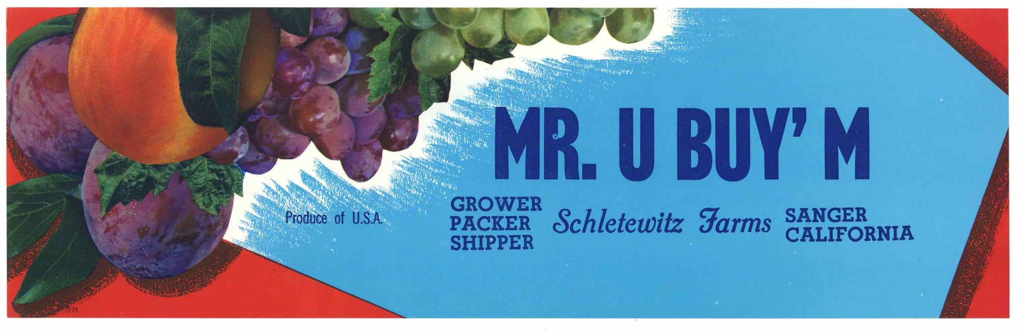 Mr. U Buy' M Brand Vintage Sanger California Fruit Crate Label