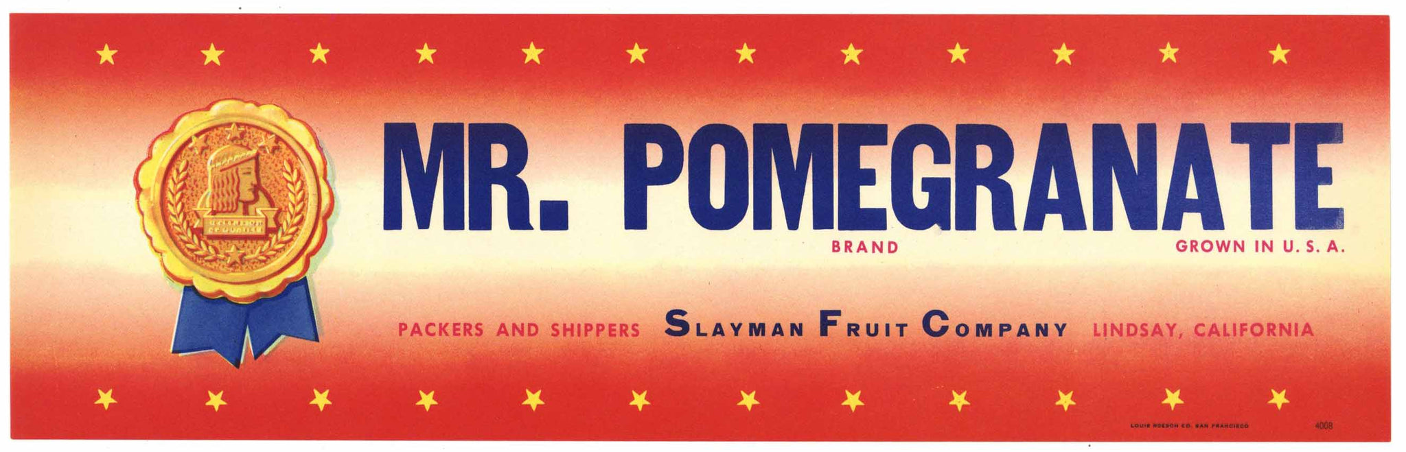 Mr. Pomegranate Brand Vintage Lindsay California Fruit Crate Label