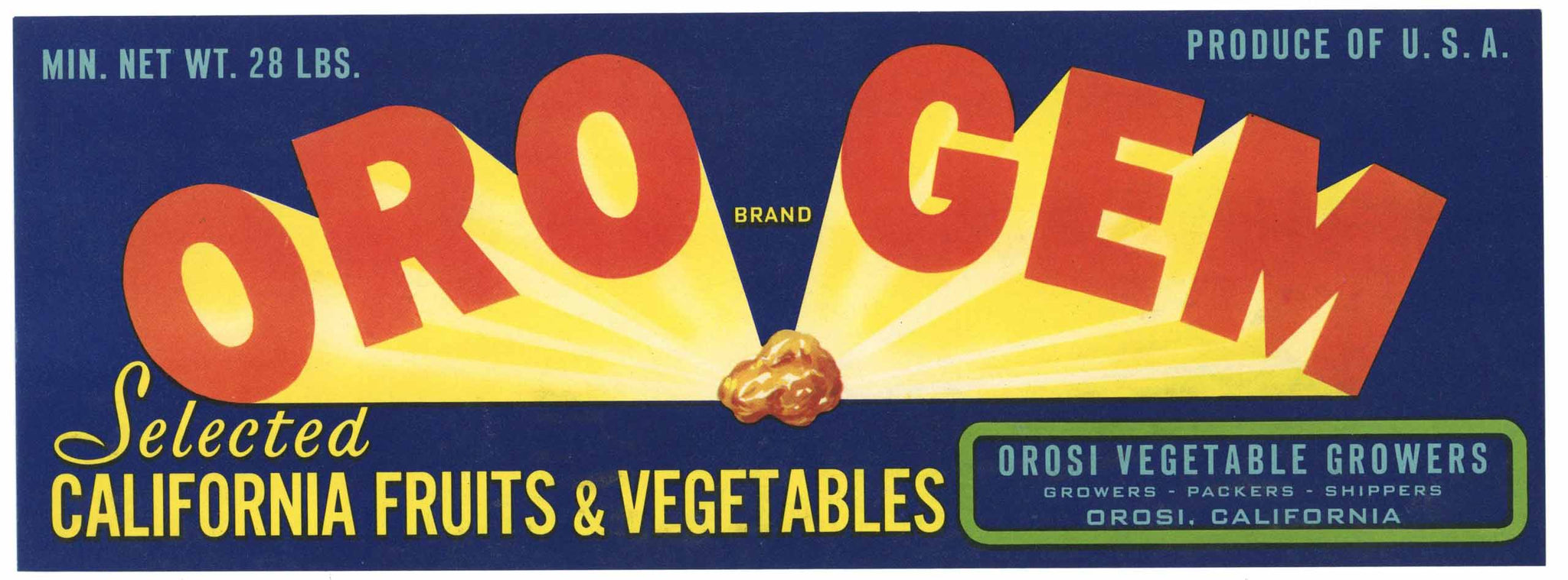 Oro Gem Brand Vintage Orosi California Fruit Crate Label