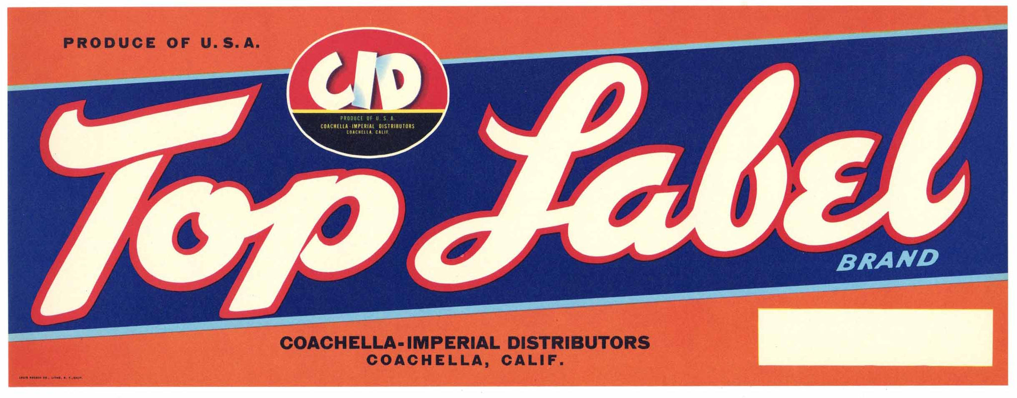 Top Label Brand Vintage Coachella California Produce Crate Label