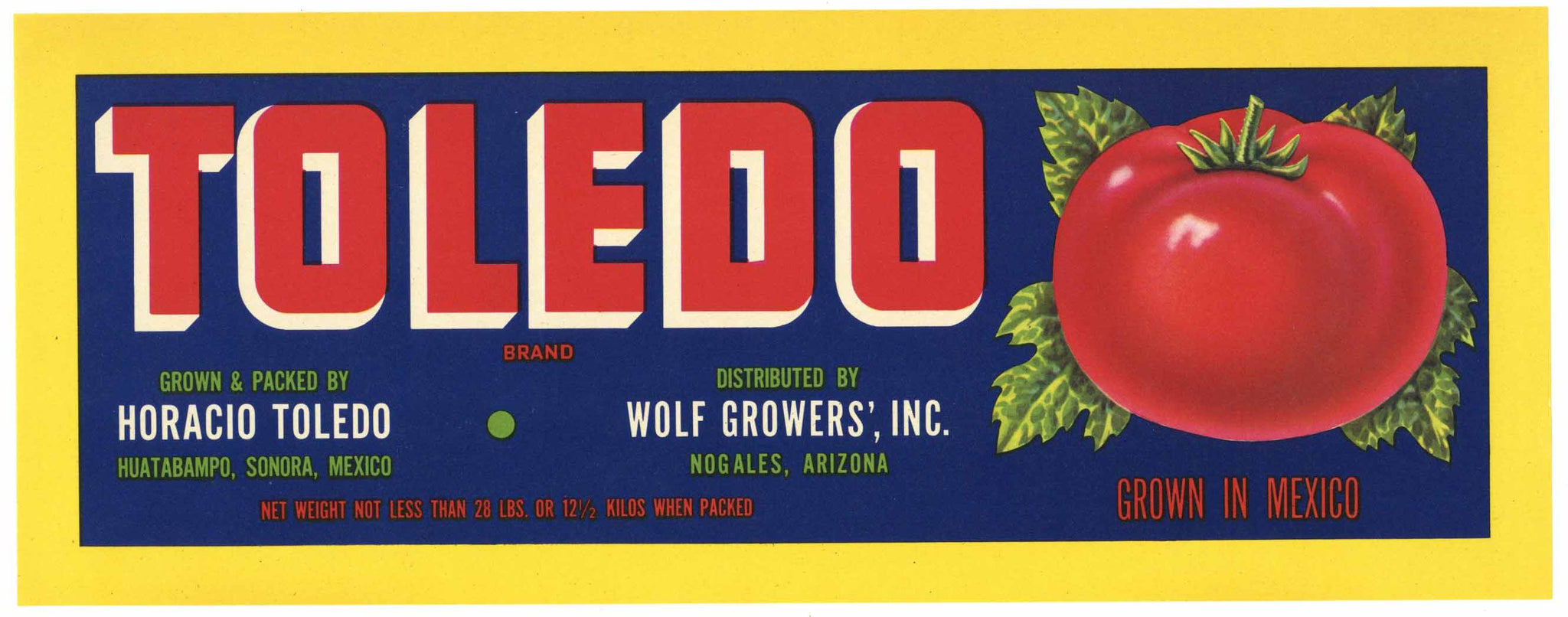 Toledo Brand Vintage Nogales Arizona Tomato Crate Label