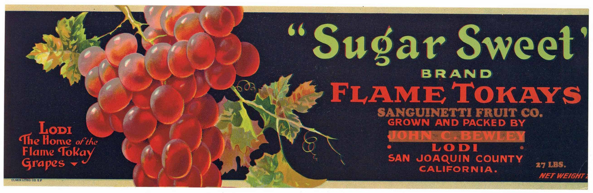 Sugar Sweet Brand Vintage Lodi Tokay Grape Crate Label