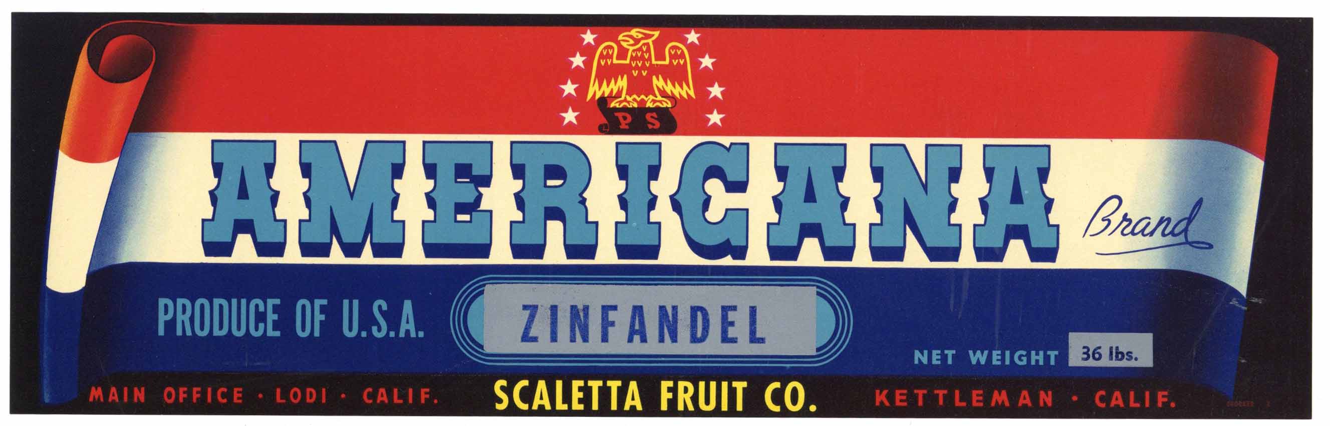 Americana Brand Vintage Lodi California Grape Crate Label, Zinfandel ...